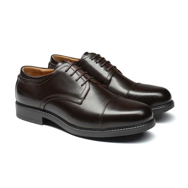 Men's Classic Round Cap Toe Dress Shoes - DARK BROWN - 5